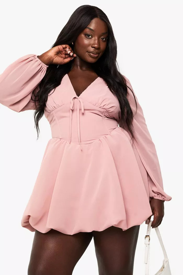 Plus BUBBLE HEM WOVEN MILKMAID DRESS | boohoo (US & Canada)