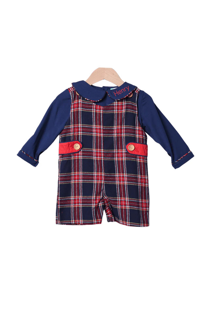 Christmas Navy Tartan Plaid 2pc Jon Jon | The Smocked Flamingo