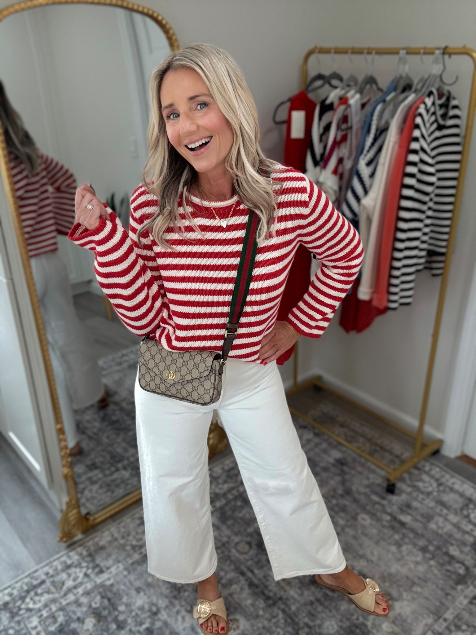Such a fun look from Target! I sized up in sweater - jeans and sandals  run TTS 

WHITE JEANS 
STRIPED SWEATER 
GUCCI CROSSBODYY

#LTKFindsUnder100 #LTKOver40 #LTKStyleTip