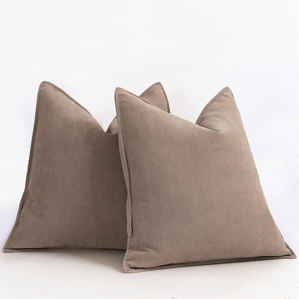 ZWJD Khaki Pillow Covers 18x18 Set of 2 Chenille Pillow Covers with Elegant Design Soft and Luxur... | Amazon (US)