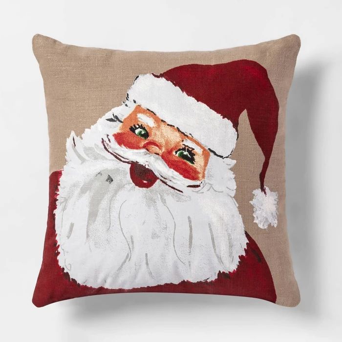 Embroidered Santa Square Throw Pillow Neutral - Threshold™ | Target
