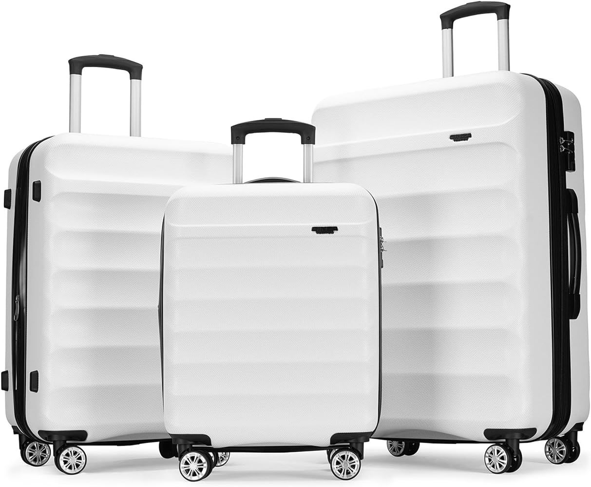 GinzaTravel 3-Piece Luggage Set with TSA Locks, Expandable, and Friction-Resistant in white - Inc... | Amazon (US)