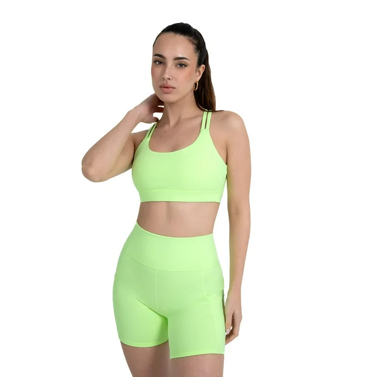 YITTY Active Women's UltraLuxe Strappy Medium Impact Bra, Athleisure, 4-Way-Stretch, Neon Spark, ... | Walmart (US)