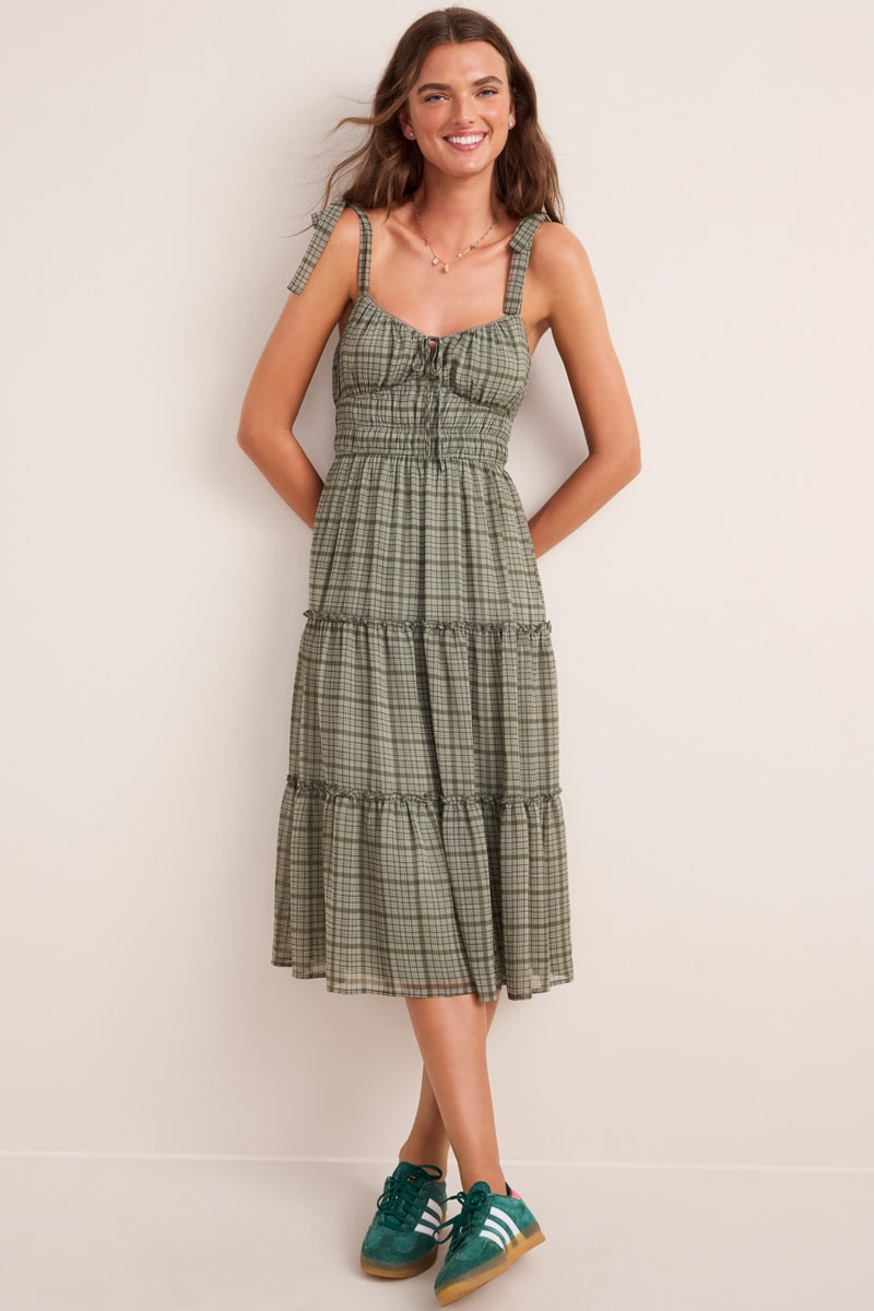 Joy Plaid Tiered Midi Dress | Francesca's