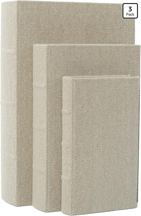 SwallowLiving Set of 3 Linen Decorative Book Boxes with Hidden Storage – Modern Neutral Linen F... | Amazon (US)