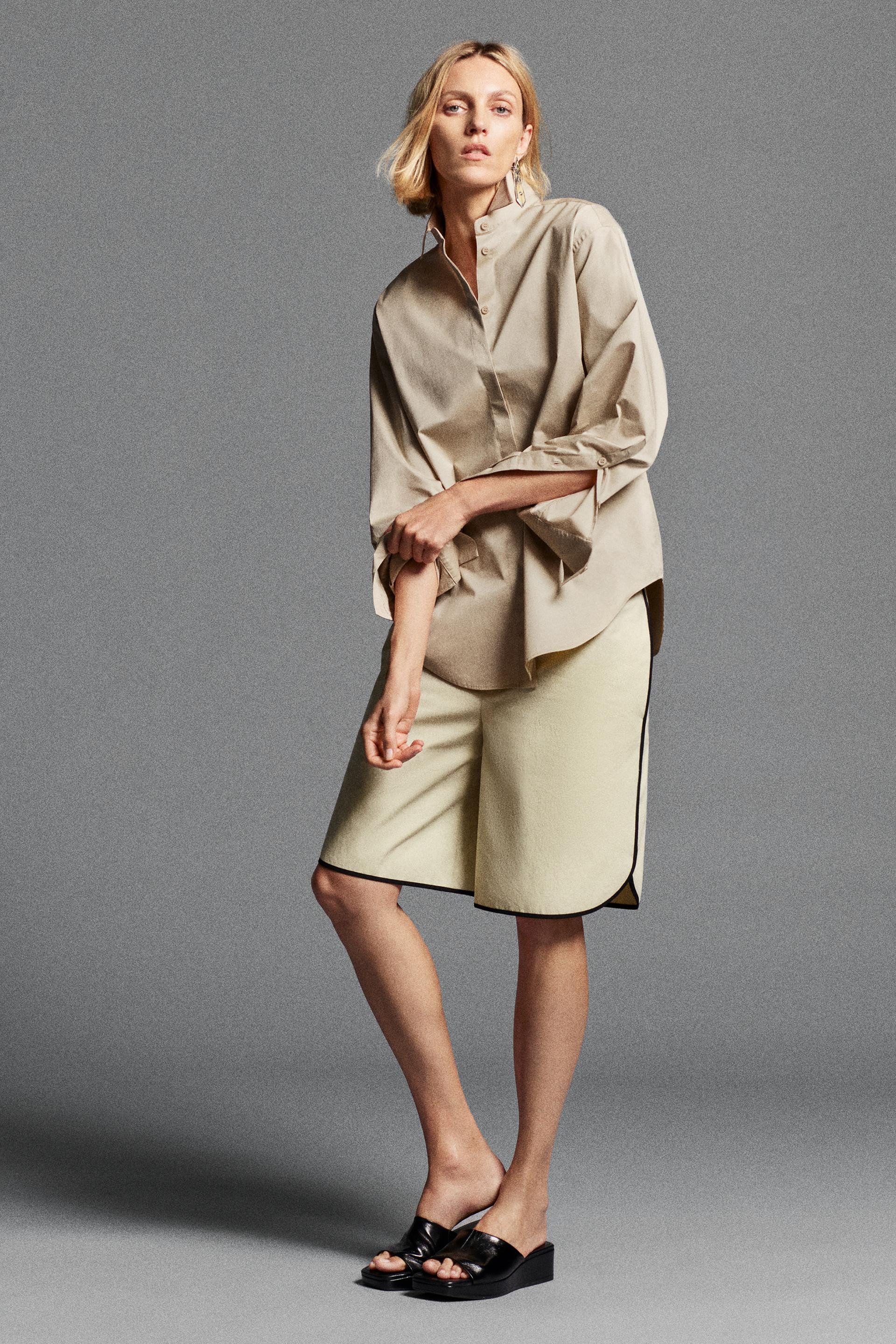 Zara - Zw Collection Tuxedo-Style Collar Shirt - Light Beige - L - Woman | Zara AU