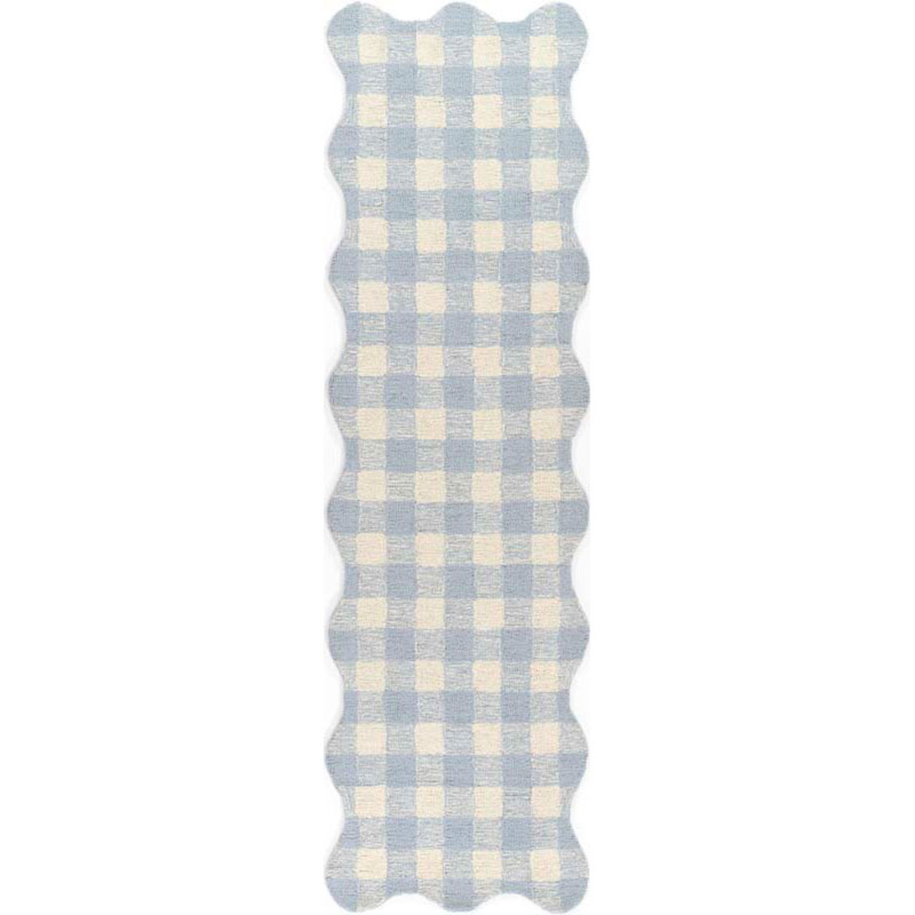 Gingham Scallop Border Hand Tufted Wool Rug - Blue, 8' Runner | The Company Store
