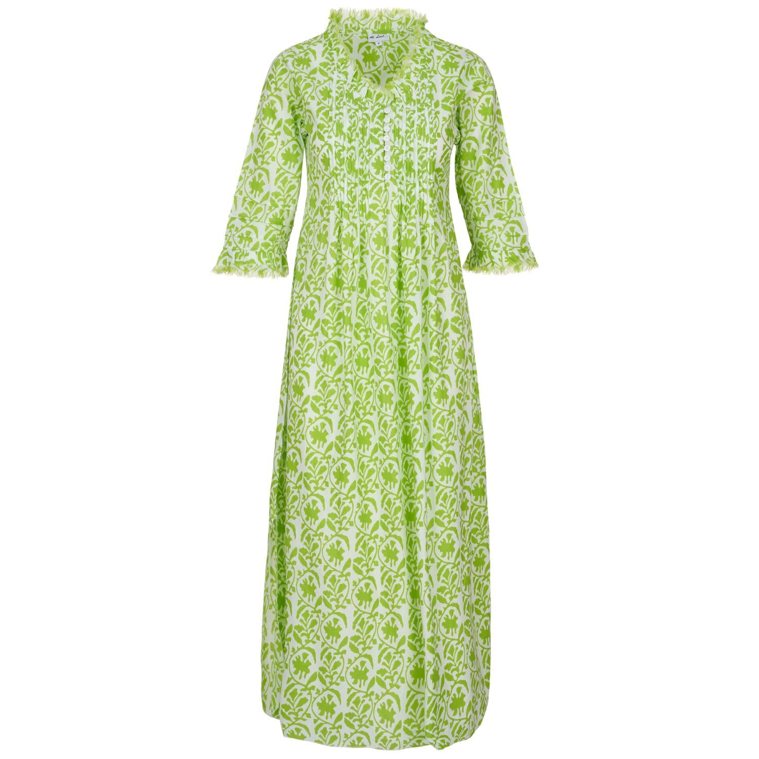 Cotton Annabel Maxi Dress In White With Fresh Lime Trellis | Wolf & Badger (US)