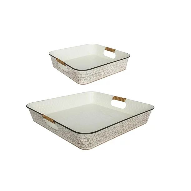 Better Homes & Gardens Antique Farmhouse-Style White Square Serving Trays, Set of 2 | Walmart (US)