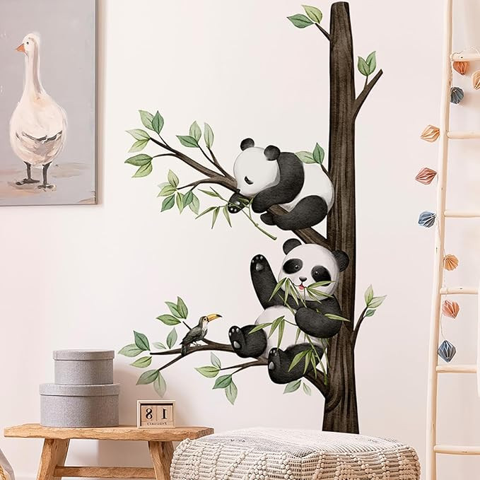 Panda Wall Sticker，Cute Cartoon Panda Wall Decal，Removable Cartoon Panda on The Tree Branch K... | Amazon (US)