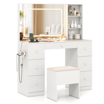 Vanity Desk with Mirror and Lights Makeup Dressing Table Vanity Table and Stool Set | Costway US Affiliate