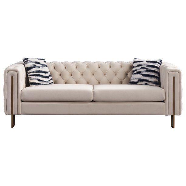 LANTRO JS Modern velvet sofa CREAM color | Walmart (US)