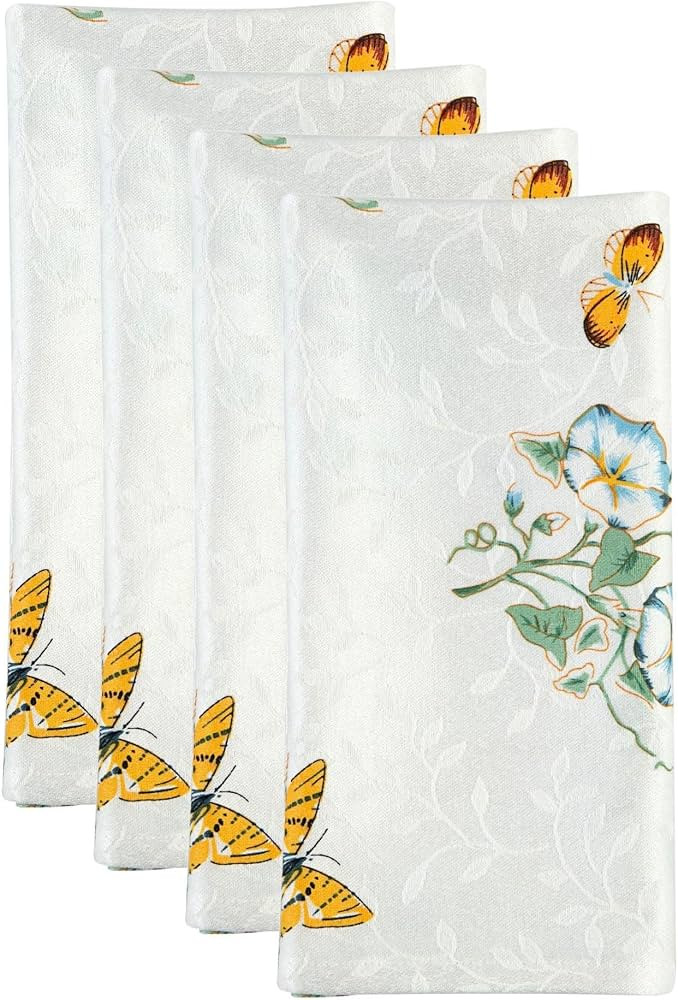 Lenox Butterfly Meadow Cloth Napkins - Reusable Dinner Napkins - Machine Washable - Set of 4 - Floral | Amazon (US)
