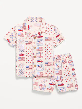 Printed Short-Sleeve Linen-Blend Shirt and Shorts Set for Baby | Old Navy (US)