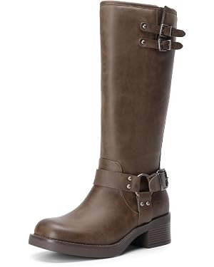 DREAM PAIRS Women's Knee High Boots Side Zipper Motorcycle Boots Square Toe Chunky Low Heel Fashi... | Amazon (US)