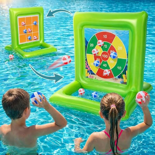 Gerosi Pool Toys for Kids & Adults, 2-in-1 Dart Board and Tic Tac Toe Pool Game with 24 Sticky Balls, Family Summer Water Games for Backyard, Pool Party and Swimming Pool, Green | Amazon (US)