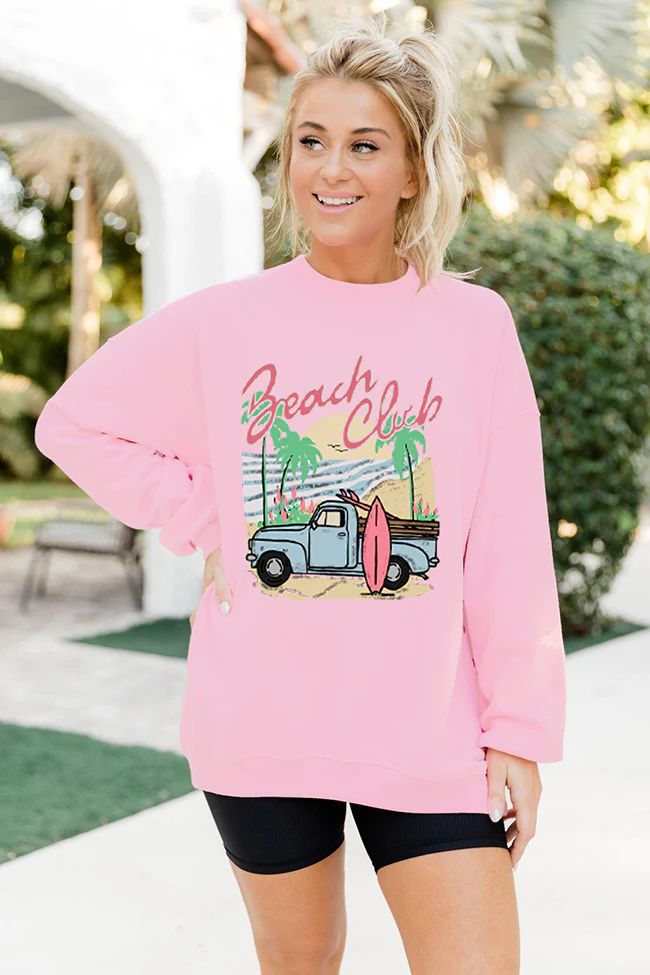 Beach Club Light Pink Oversized Graphic Sweatshirt | Pink Lily