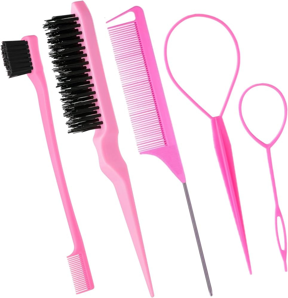 5Pcs Slick Back Brush Set with Topsy Tail Tool, Teasing Bristle, Rat Comb for Women & Girls Hair ... | Amazon (US)