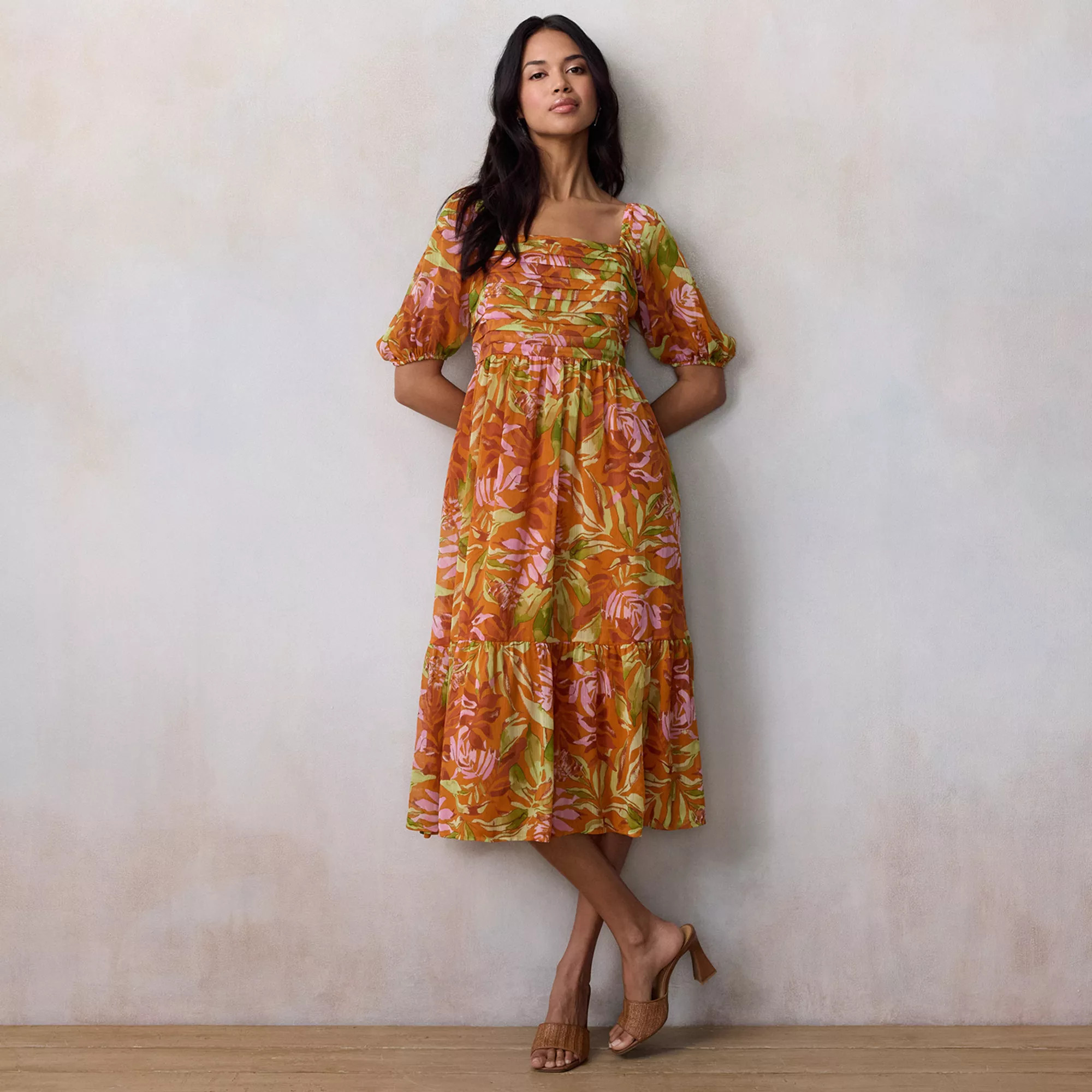 Women's LC Lauren Conrad Square Neck Pleated Bodice Midi Dress | Kohl's