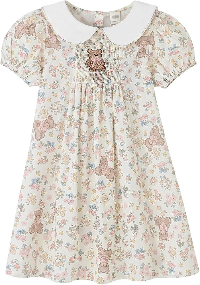 Vintage Smocked Cotton Dress for Toddler & Little Girls Short Sleeve with Peter Pan Collar | Amazon (US)