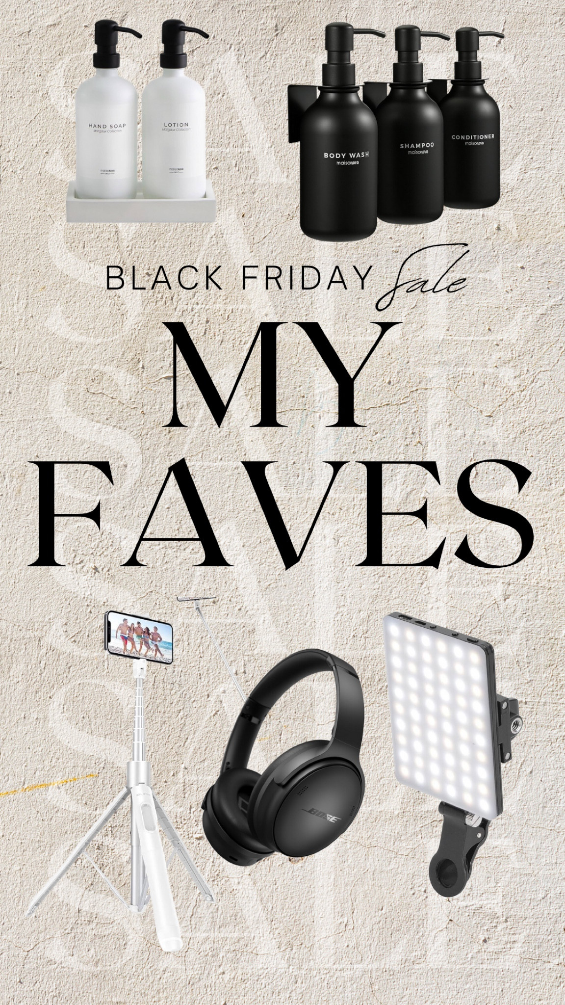 A few of my Black Friday faves!!! Best tripod for your phone & the best selfie light there is that you can clip to your computer or phone! 

PS, soap dispensers are what we have in the RV!  #boseheadphones #rv #rvliving #tripod #selfielight #home #soapdispensers



#LTKtravel #LTKsalealert #LTKGiftGuide