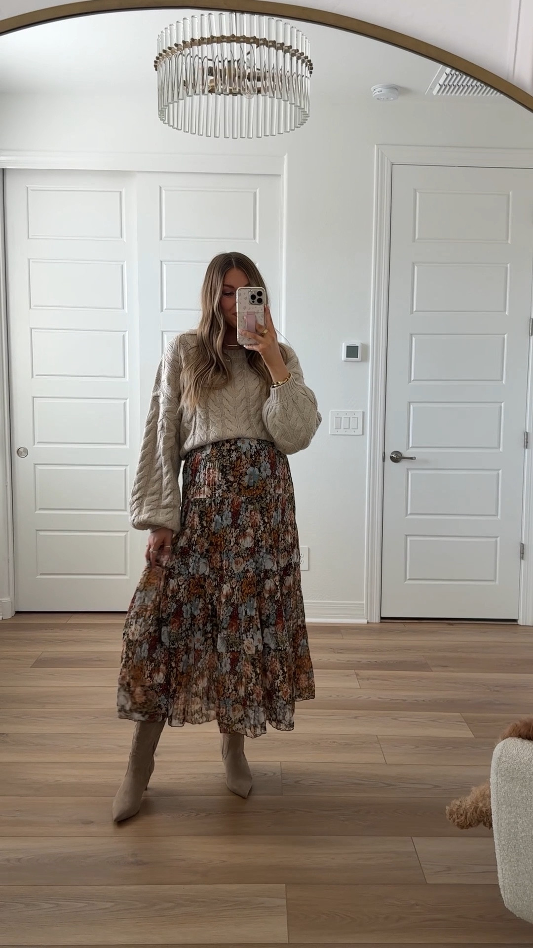 Fall outfit inspo! I’m wearing a medium in the skirt and sweater 

Bump friendly fall outfit 