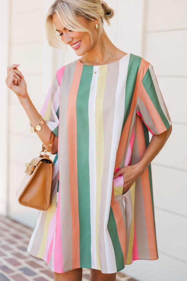 Be The Moment Olive and Pink Striped Dress | The Mint Julep Boutique