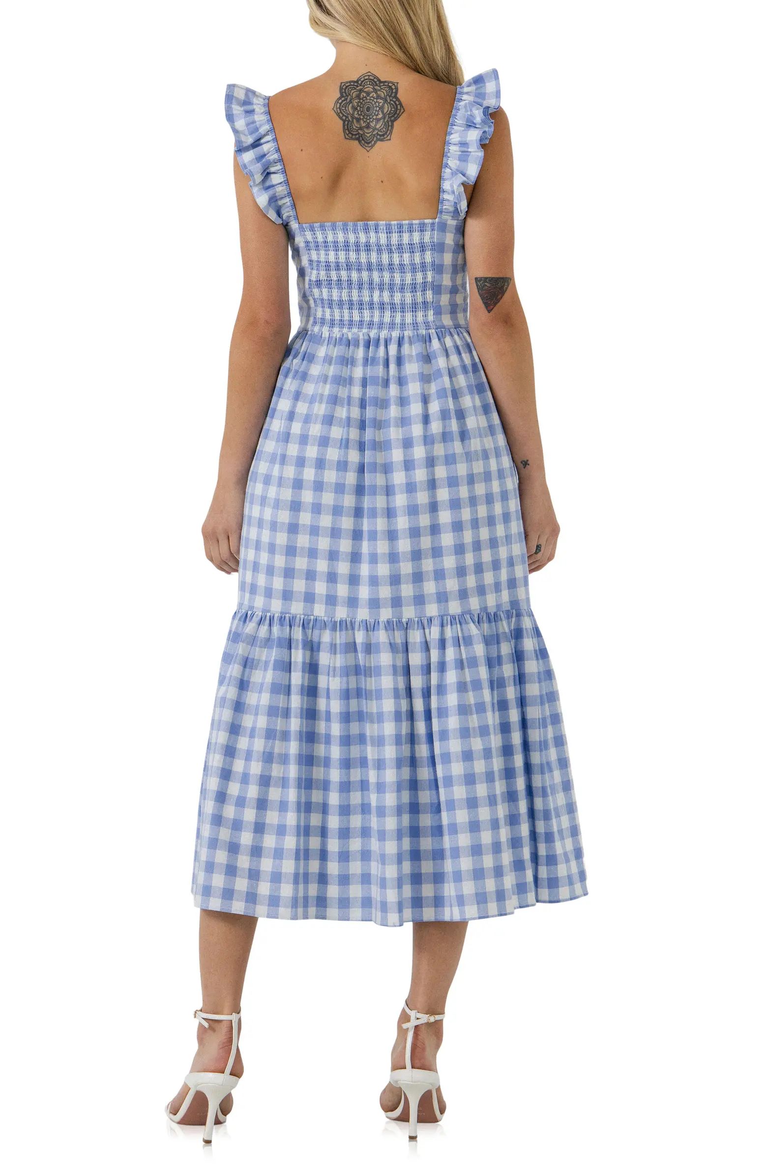 Gingham Tiered Sleeveless Cotton Midi Dress | Nordstrom