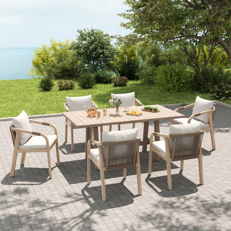 6-person Rectangular Outdoor Wood Dining Set With Cushions | Wayfair North America