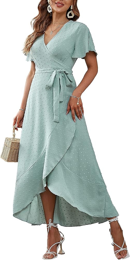 BerryGo Women's Boho V Neck Ruffle Floral Wrap Maxi Dress | Amazon (US)