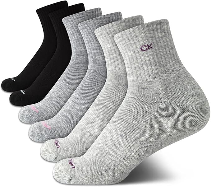 Calvin Klein Women's High Quarter Socks - 6 Pack Terry Cushion Breathable Athletic Crew Socks for... | Amazon (US)