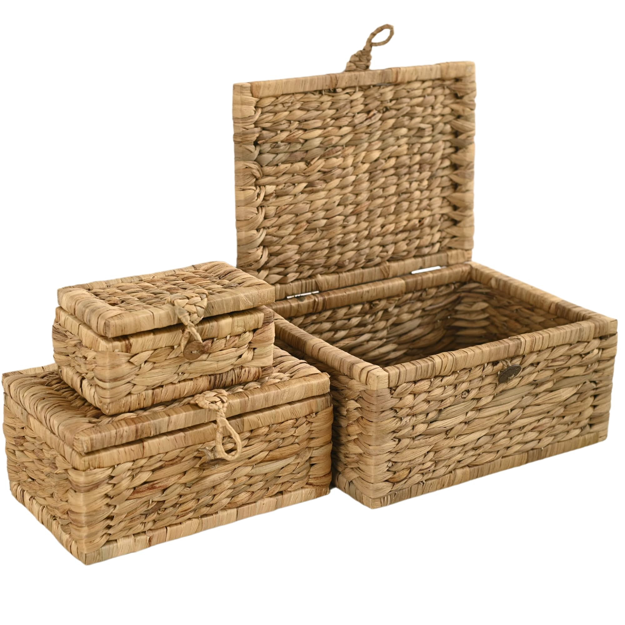 Wicker Storage Basket with Lid Set of 3 \u2013 Decorative Seagrass Boxes for Organizing Toys, Clo... | Amazon (US)