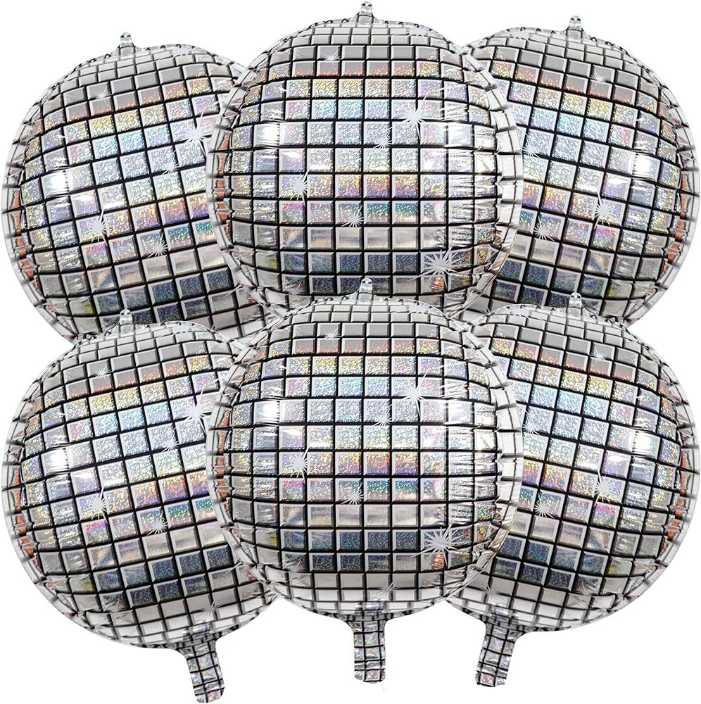 Disco Balloons, 6PCS Rainbow Silver Disco Ball Balloons, 22 inch 4D Disco Ball Decorations, Disco... | Amazon (US)
