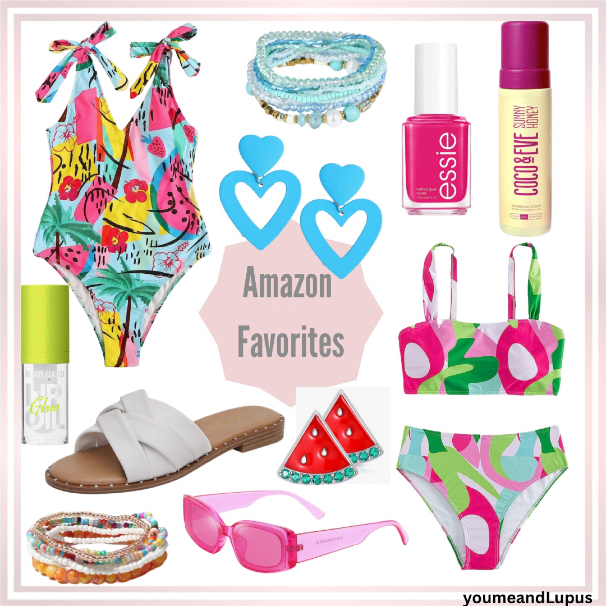 Amazon summer favorites. Swimsuits, bikinis, lip gloss, earrings, self tanner, nail Polish, sandals, bracelets, sunglasses, YoumeandLupus, end of summer love, 

#LTKFind #LTKswim #LTKSeasonal