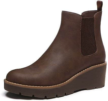 Athlefit Women's Chelsea Wedge Boots Elastic Platform Lug Sole Slip on Wedge Ankle Booties | Amazon (US)