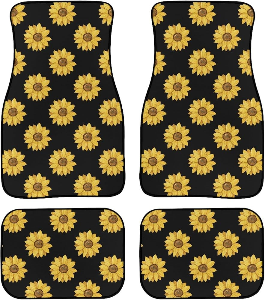 Sunflower Floor Mats for Cars Universal Cute Yellow Flowers Summer Floral Print on Black Backgrou... | Amazon (US)