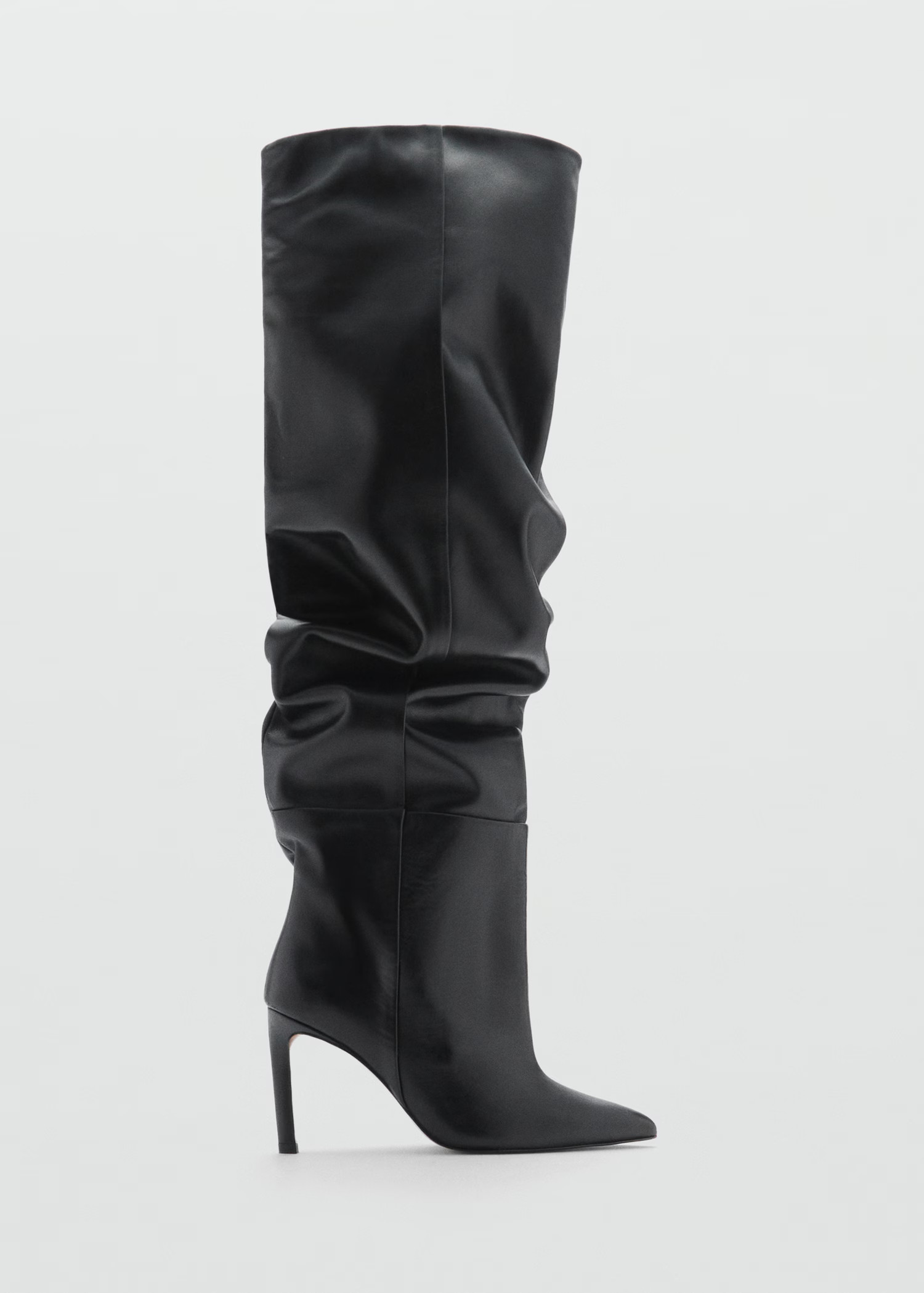 High leather boots with pleat detail | Mango (US/MX/AU)