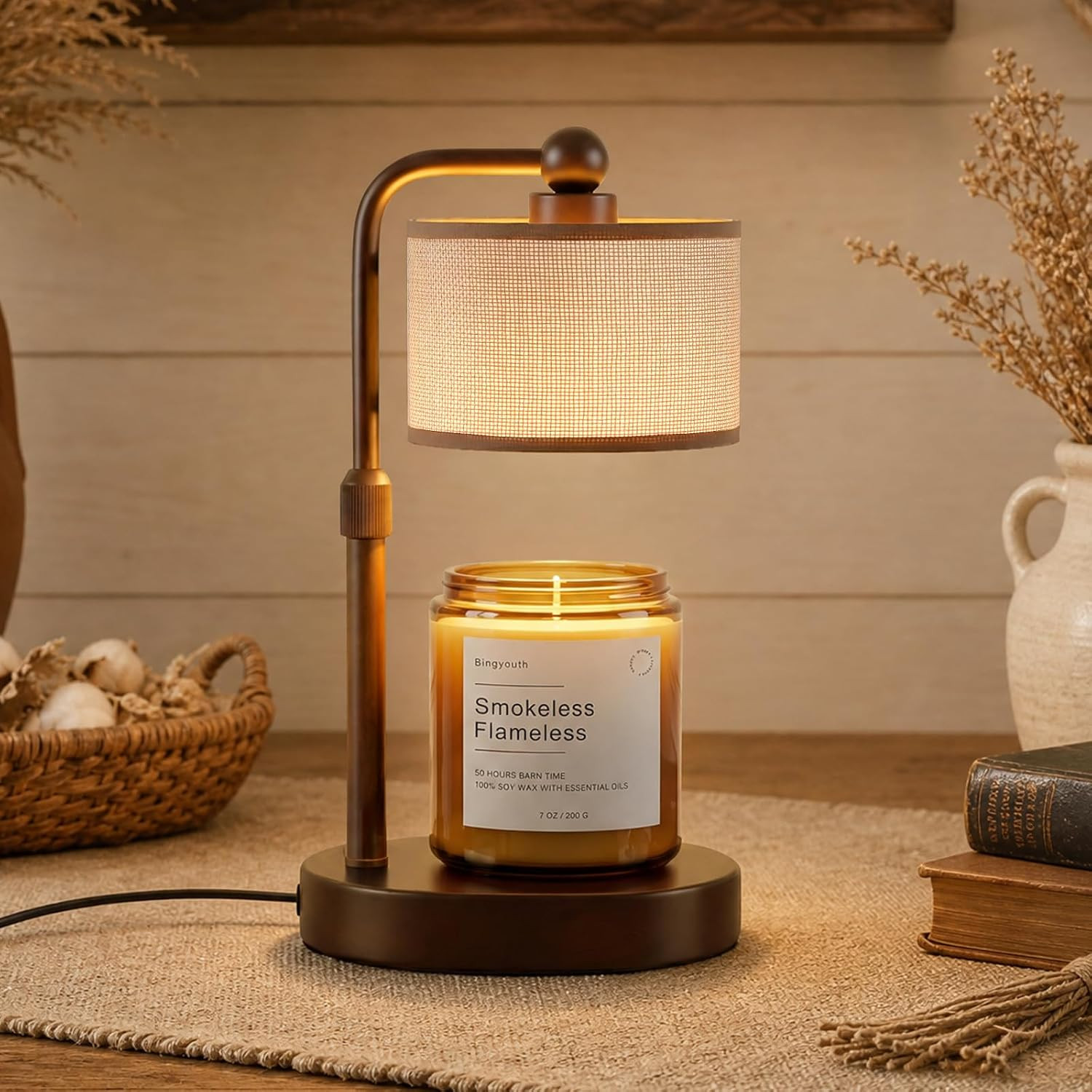 Candle Warmer Lamp with Timer and Dimmer, Height Adjustable Electric Candle Warmer Lamp for Jar Candles, Includes 2 Bulbs, Birthday Gifts for Women, Housewarming Gifts for Mum Her, Brown Drum Shade | Amazon (UK)