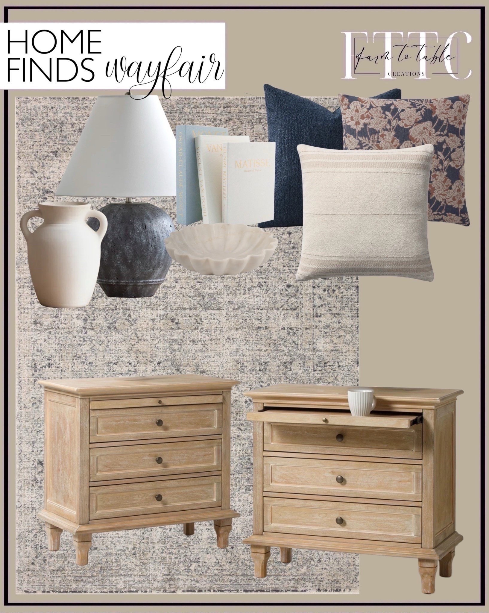 Wayfair Home Finds – Neutral Nightstand Styling ✨
Follow @farmtotablecreations on Instagram for more home styling inspiration.

These weathered wood nightstands are such a timeless pick—three roomy drawers, classic lines, and the prettiest neutral finish that works with any style. I paired them with a sculptural table lamp, a mix of textured pillows, ceramic vases, and a scalloped bowl for that Studio McGee–inspired look. Layer in coffee table books or a moody floral pillow for extra dimension. These Wayfair finds are versatile, elevated, and perfect for creating a cozy yet polished bedroom.

#wayfairfinds #nightstand #bedroomdecor #neutralhome #pillows #homedecor #wayfairstyle #bedroominspo


#LTKFindsUnder50 #LTKHome #LTKSaleAlert