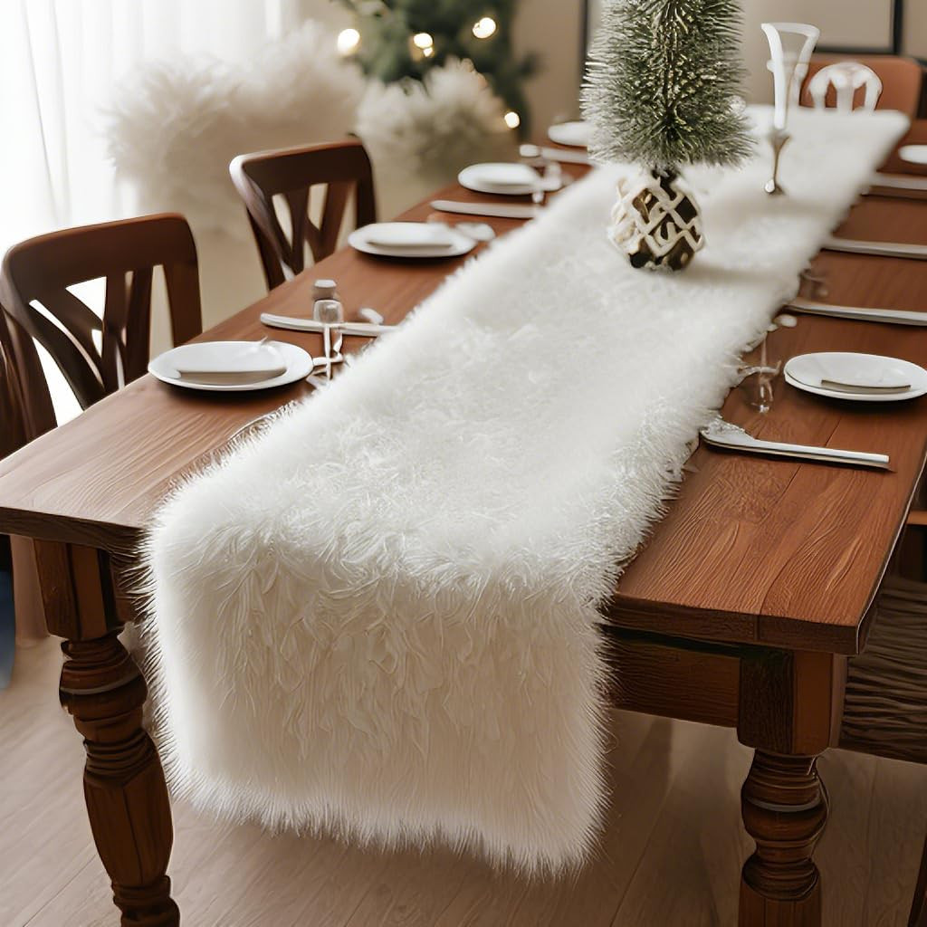 Faux Fur Table Runner - Winter Christmas Home Decor, Holiday Party Dining Table Cover for Coffee ... | Amazon (US)