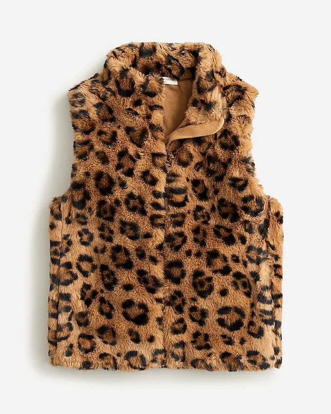 Girls' faux-fur vest in leopard print | J.Crew US
