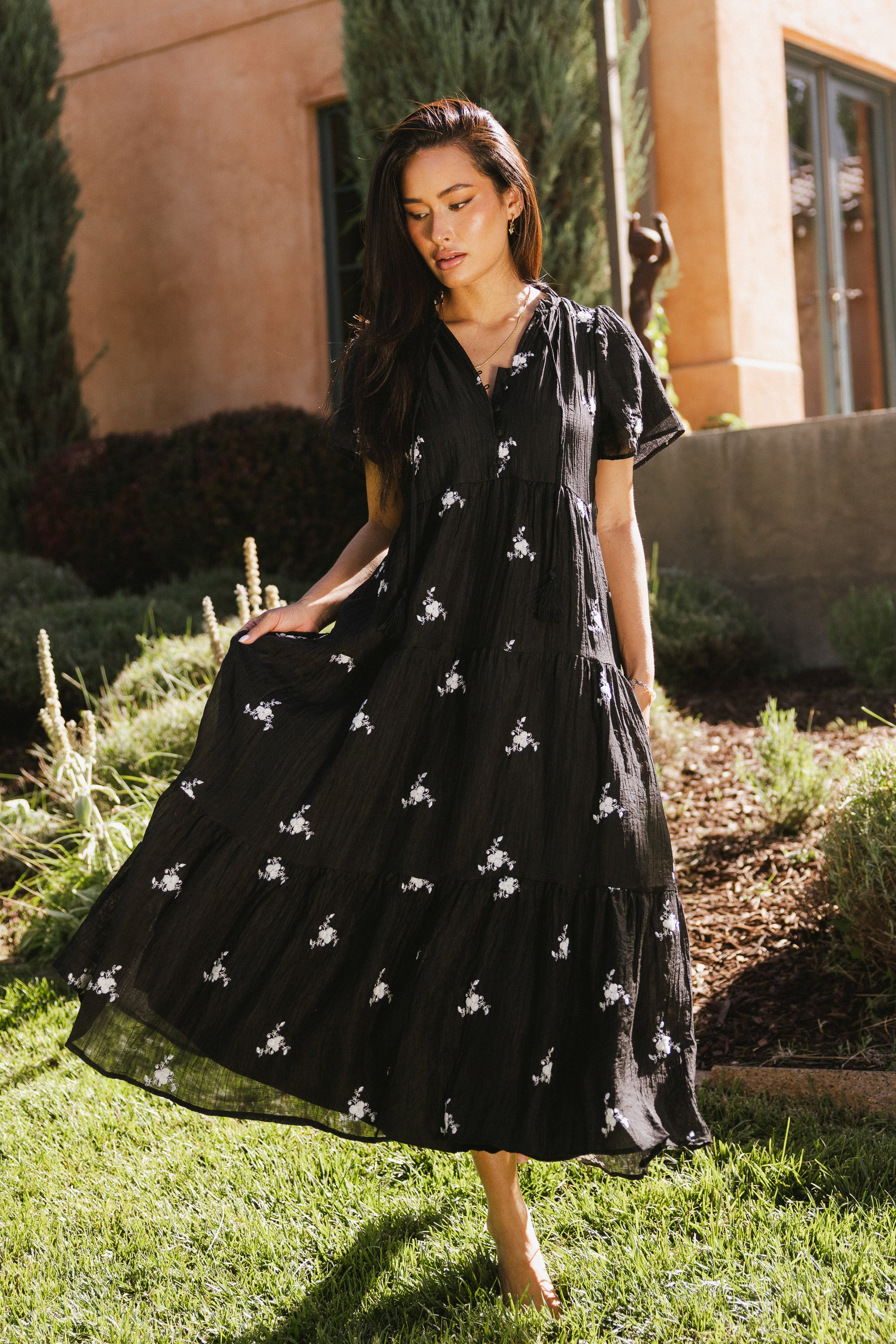 Flynn Embroidered Maxi Dress in Black | Böhme US