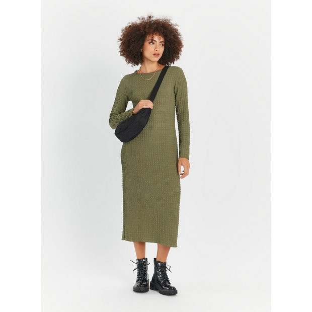 Buy Khaki Bubble Textured Column Dress 16 | Dresses | Tu | Tu Clothing