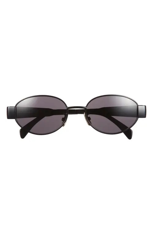 CELINE Triomphe 54mm Oval Sunglasses in Shiny Black /Smoke at Nordstrom | Nordstrom