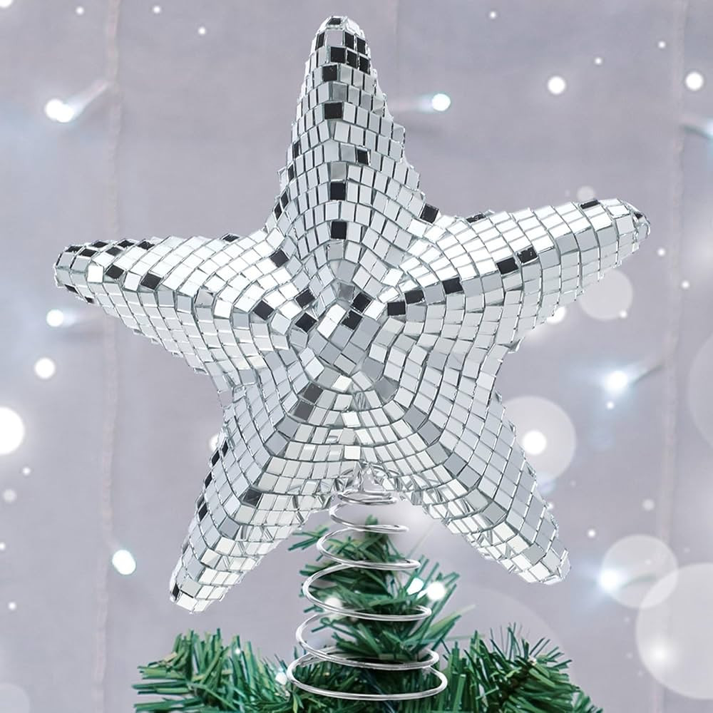 7.87 Inches Disco Star Christmas Tree Topper Silver Disco Christmas Tree Star Mirror Star Tree De... | Amazon (US)