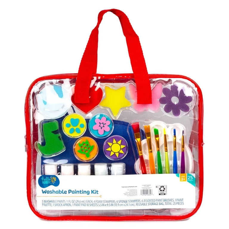Hello Hobby Washable Painting Kit, 25-Piece Kids Art Set with Paper, Paint, Brushes, and Carrying... | Walmart (US)