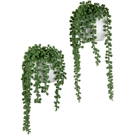 DecorX Artificial String of Pearls Plants in White Ceramic Wall-Hanging Planters, Set of 2 | Walmart (US)