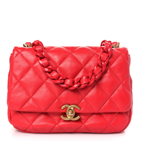 Lambskin Quilted Small Lacquered Chain Flap Red | FASHIONPHILE (US)