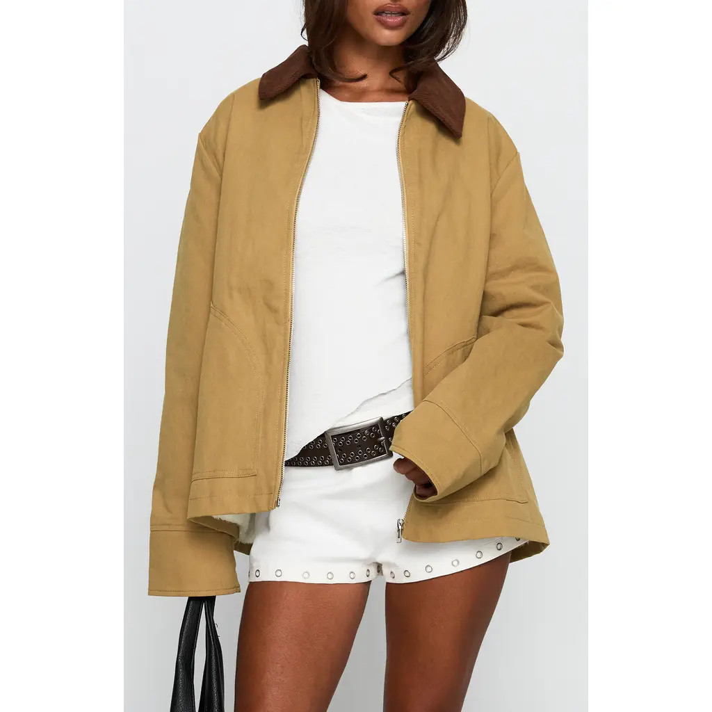 Princess Polly Chesterbrook Cotton Canvas Jacket in Brown at Nordstrom, Size 12 | Nordstrom