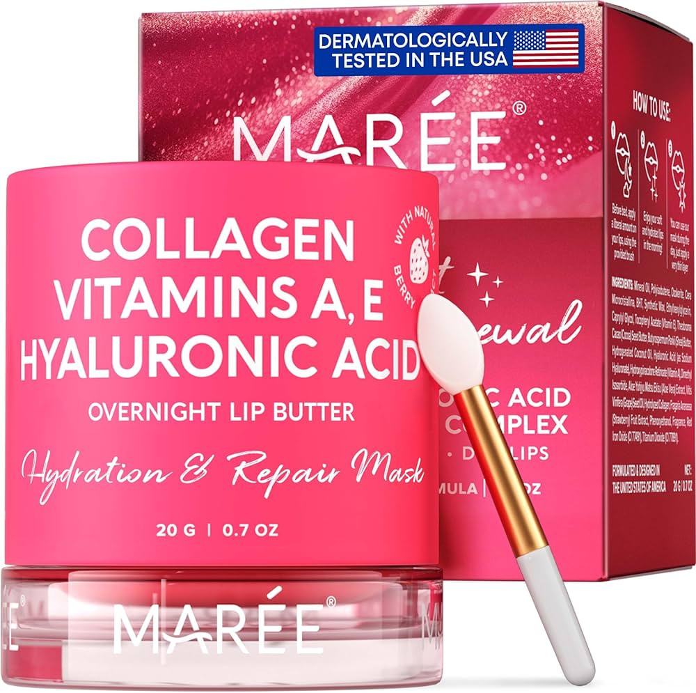 MAREE Lip Mask with Hyaluronic Acid & Coconut Oil - Overnight Collagen Lip Butter to Nourish & Hy... | Amazon (US)